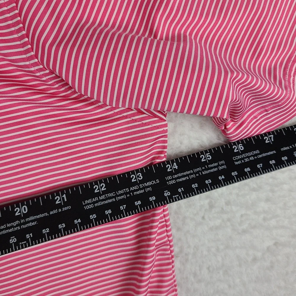 Foot Joy Polo Shirt Mens Large Pink Striped Performance FJ Golf Short Sleeve